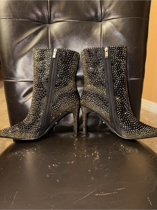 Azalea Wang Shoes - Studded Black Crystal Ankle Booties with Side Zip